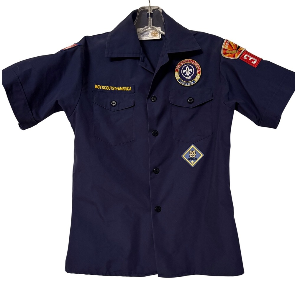 Boy Scouts of America Uniform Shirt Patches Youth Medium‎ With Iron On Patches